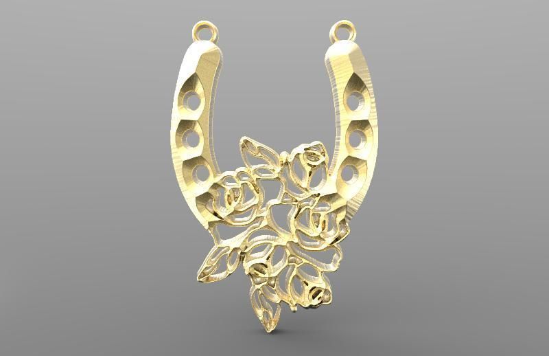 horseshoe pendant rose love jewelry art fashion cowboy horse west pendants 3D print model - Mito3D