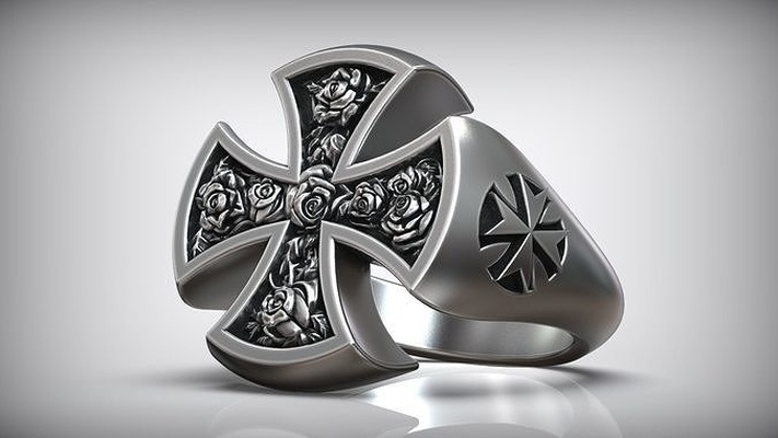 hospitaller maltese cross templar symbol ring malta knight sword orden sygnet roses thorns men pattern printable oxidized jewelry making rose sovereign heraldic rings 3d print model - Mito3D