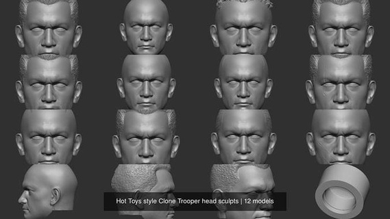 hot toys style clone trooper head sculpts clonetrooper diy hobby starwars theclonewars headsculpt onesixthscale portrait captainrex howzer hottoys fives 3dprinting revengeofthesith starwarstoys commandercody 3d print model - Mito3D