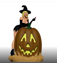 hot witch on jack o latern halloween statue zbrush digitalstatue cosplay trickotreat girl pumpkin 3dprinter formlab form2 art sculptures 3d print model - Mito3D