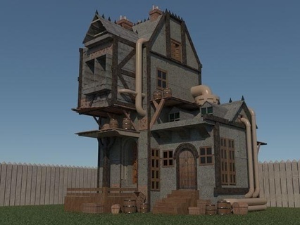 house model steampunk outdoor exterior architecture building old home village scene game rural urban 3dsmax residential space single light fur grass crate 3d print model - Mito3D