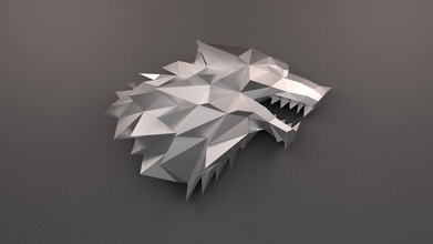 casa rígido sigilo poli guerra tronos jogos of tronos diga lobo 3d impressão animal cabeça 3dprint norte geométrico arte 3d print model - Mito3D