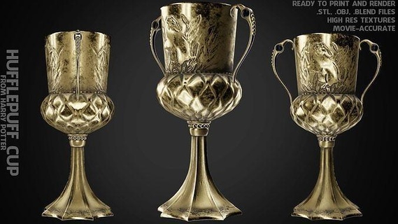 hufflepuff cup harry potter sorcerer magic hogwarts relique cosplay cosplayer gryffindor slytherin ravenclaw print render gold art scans replicas 3d print model - Mito3D