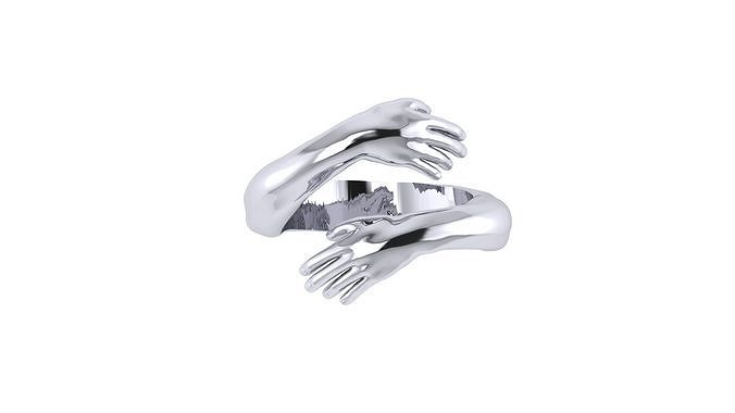 hug ring valentine silver love hand gold jewelry rings 3D print model - Mito3D