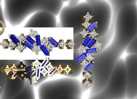 serré boucles d'oreilles bijoux or argent imprimable platine sterling gemme art bagguetts précieux diamants occasion engagement Marrige brillant hauts oreille 3d print model - Mito3D