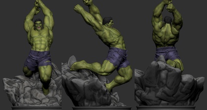 hulk 3d drucken felsen kunst comics wunder endspiel rächer grün muskel skulpturen 3d print model - Mito3D