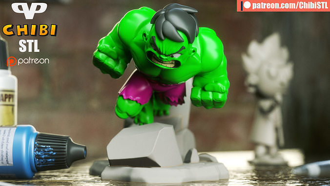 hulk chibi 3d impressão stl chibistl jogos brinquedos 3D print model - Mito3D