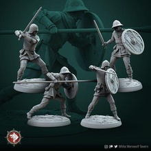 human militia warriors set 4 miniatures 32mm pre-supported miniature 3dminiature humanwarriors humans wargame boardgame tabletop dnd presupported characters toys games board 3d print model - Mito3D