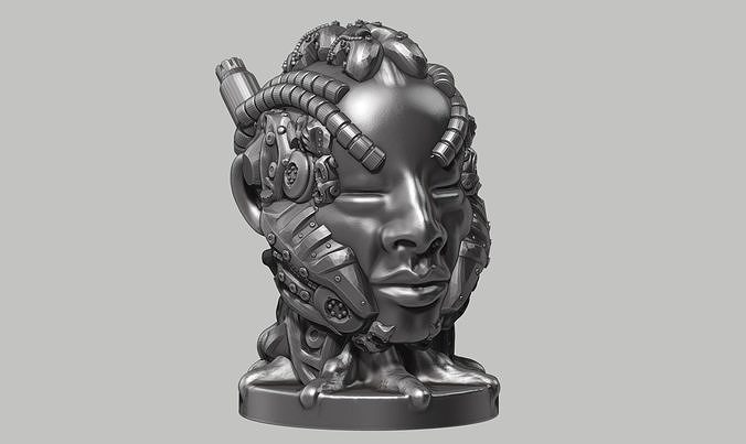 human robot head bust a01 3d print model battle mechanic scifi futuristic sculpture clay ogre orc creature character monster space armor figure face miniatures art sculptures 3D print model - Mito3D