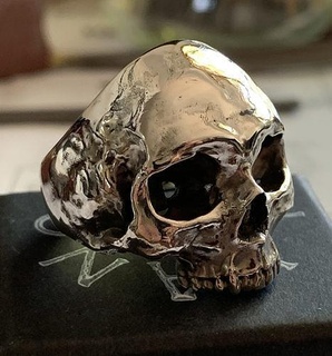 humano crânio anel imprimível 3d modelo joalheria arte prata ouro guindaste Calavera anillo Joyeria jóias impressão motociclista inferno plata esterlina argolas 3d print model - Mito3D