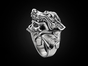 umano, cranio anello di testa lupo gioielli umana stampa 3dprinted stampabile anelli il design gioiello printabl la prototipazione argento biker l'annerimento texture 3d print model - Mito3D