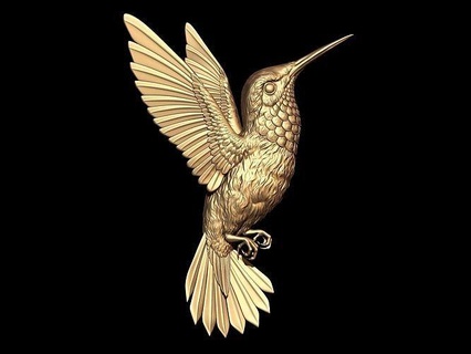 hummingbird bas relief jewelry gold silver jewellery zbrush sculpting 3d print model - Mito3D