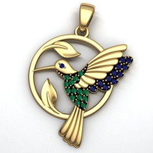 hummingbird pendant gold jewelry jewellery diamond fashion beauty printable brilliant small pendants 3d print model - Mito3D
