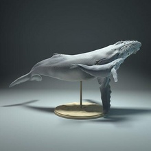 humpback whale calf animal giant marine ocean sea fish wildlife creature realistic water sculpture figurine figure miniature art sculptures 3d print model - Mito3D