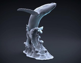 corcunda baleia pulando pretendido 3d impressão marinho animal mamífero escultura embaixo agua água oceano mar estátua natureza saltar imprimível criatura miniatura estatueta figura arte esculturas 3d print model - Mito3D