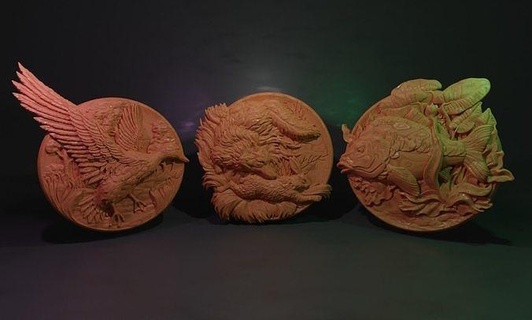 chasse pêche pendentifs cnc bas soulagement 3d fraisage art imprimable engrener sculptures 3d print model - Mito3D