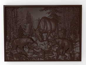 caccia wolf pack bassorilievo art di lupo bas soccorso la scultura cnc formazione muffa 3d stampa stampabile animale wild lupi elk foresta obj stl sculture 3d print model - Mito3D