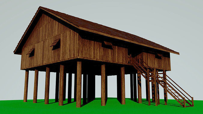 cabane Dayak longue maison architecture bâtiment village Résidentiel chalet Journal ville toit ancien ethnique 3D print model - Mito3D