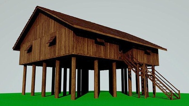 kulübe Dayak uzun ev mimari bina köy yerleşim günlük kasaba çatı Antik etnik 3d print model - Mito3D