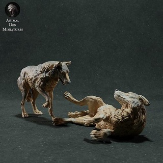 iberico lupi giocare animale lupo cane mammifero selvaggio fauna selvatica creatura realistico pascolo scultura figurina figura miniatura ululato ululando pacco grigioanimale grigio arte sculture 3d print model - Mito3D