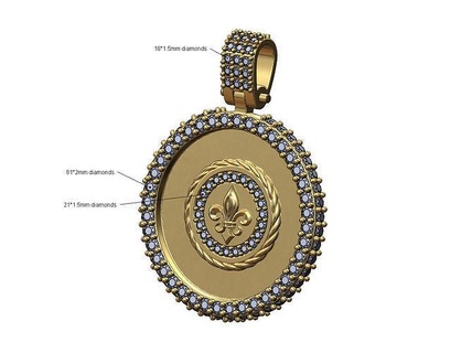 iced braided lily diamond coin pendant bail diamond braided lily coin printable heraldic royal iced pendant bling jewelry gold silver jewellery diamond pendant necklace luxury fashion 3d model 3d printable pendants gold coin gold necklace  3d print model - Mito3D