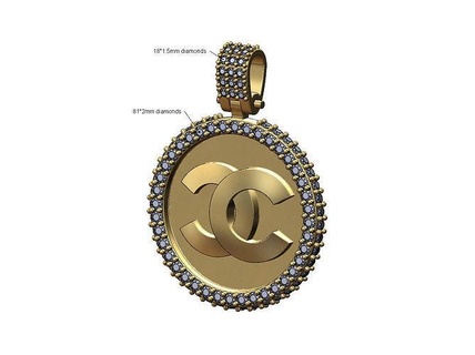 glacé Chanel logo pendentif caution diamant luxe bijoux imprimable mode or argent Collier bling 3d modèle pendentifs 3d print model - Mito3D