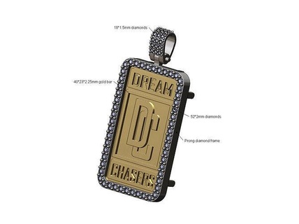 iced dream chasers frame gold bar pendant bail dc jewelry printable jewellery necklace luxury swag hiphop bling diamond 3d model pendants 3d print model - Mito3D
