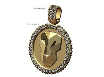 iced geometric lion diamond pendant bail faceted relief medallion jewelry bling printable gold silver jewellery necklace head luxury hiphop 3d model pendants 3d print model - Mito3D