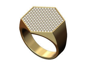 iced large hexagonal ring us size 9 jewelry printable gold silver sterling jewellery luxury statement hexagon accessories chunky diamond band bling swag rings 3d print model - Mito3D