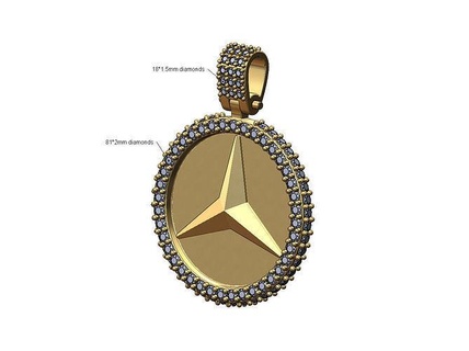 glacé mercedes logo diamant pendentif caution médaillon bijoux bling imprimable or argent Collier benz luxe hip Style mercedesbenz 3d modèle pendentifs 3d print model - Mito3D