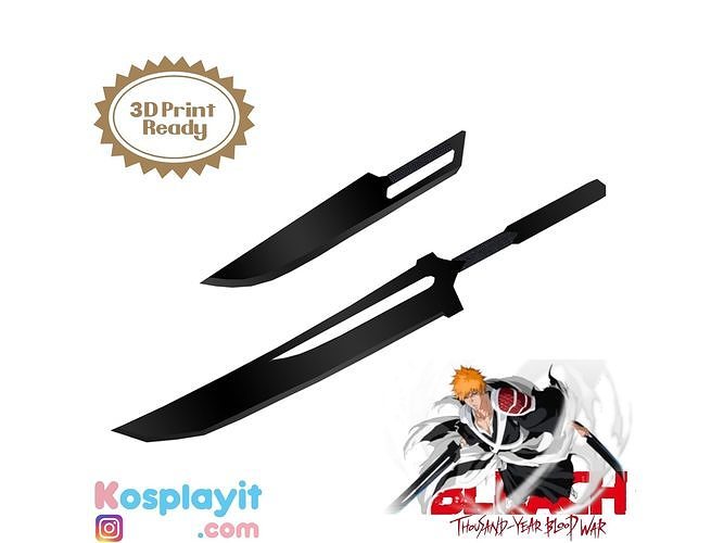 ichigo 1000 an sang guerre double épées 3d modèle shikai zangpakto banques zengetsu kurosaki jeux jouets 3D print model - Mito3D