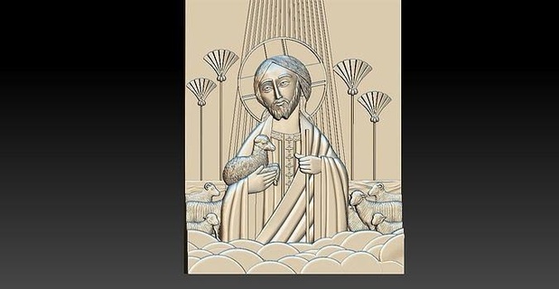 icon good shepherd 3d stl relief model cnc printing jesus christ sheep carved art sculptures 3d print model - Mito3D