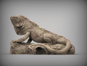 iguana on log lizard reptile cold blooded animal pet amphibian nature creature sculpture statuette souvenir time 3d print art sculptures statue printed 3d print model - Mito3D