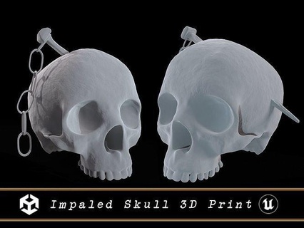 impaled skull - 3d printing bone anatomy halloween head skeleton human character horror teeth dead science biology 3d print model - Mito3D