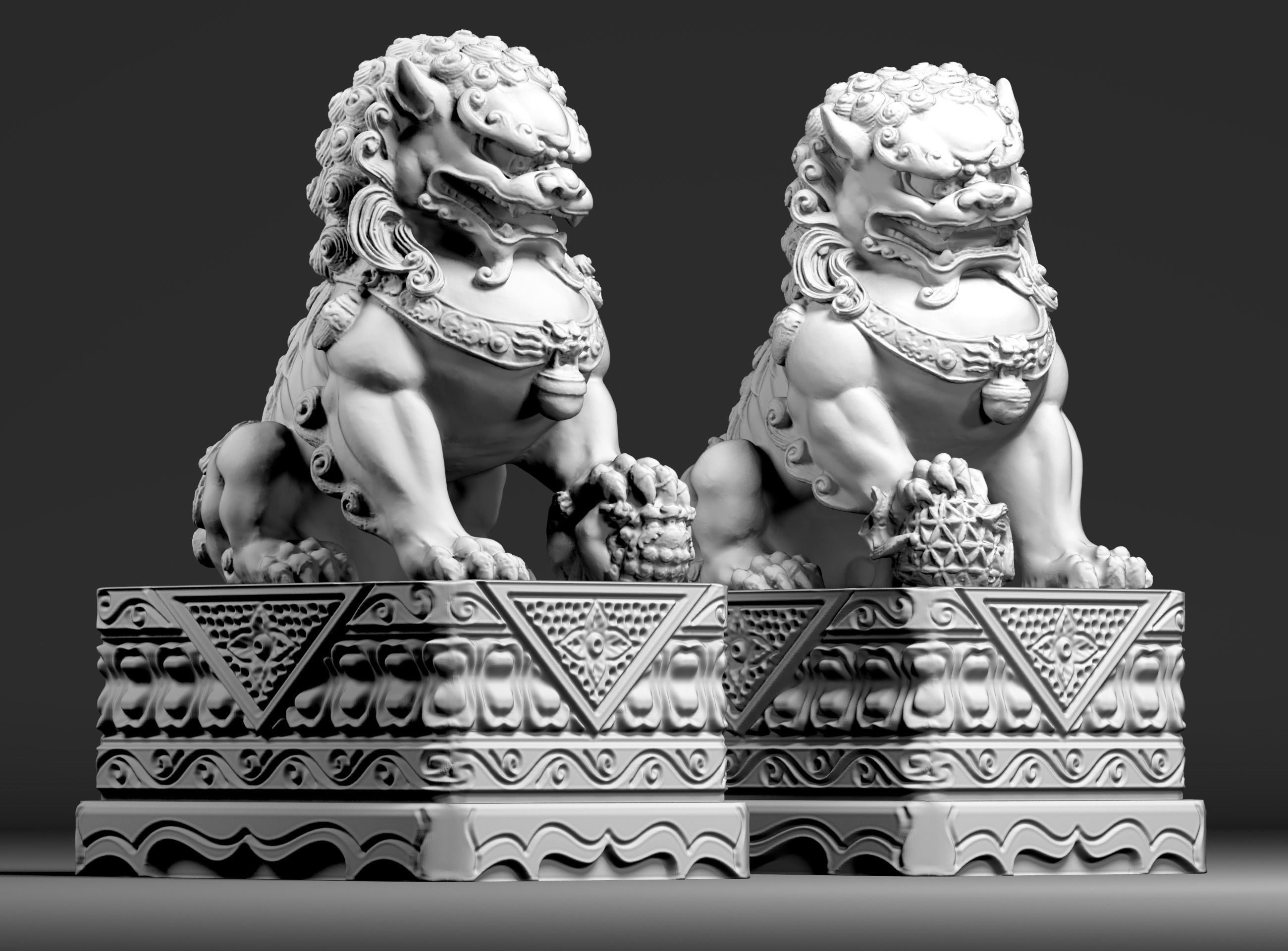 imperial guardian lions - lion dogs fu chinese art sculptures 3D print model - Mito3D