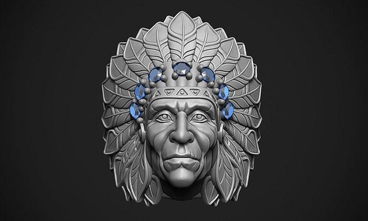 indiano cheif anel nativo americano cabeça velho homem pena tribo história popular homens poderoso joalheria argolas 3d print model - Mito3D