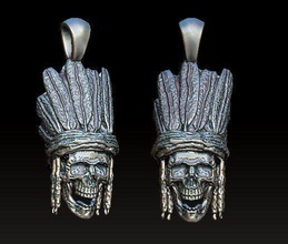 indian chief skull skullring ring biker hiphop rapper music skelton rings bikerrings pendant jewelry jewlery jewellery 3d cad 3dprint pendants 3d print model - Mito3D