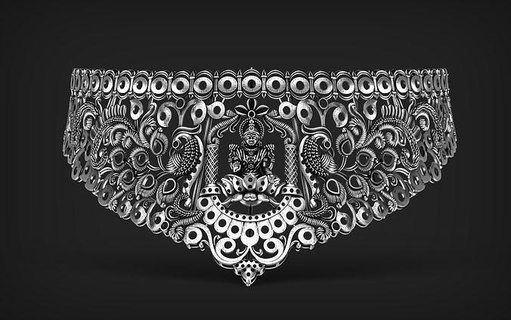 indiano Deus colar conjunto 02 têmpora hindu jadu polki jóias templo pavão diamantes Shivji dev tradicional cultural meena gargantilha tradição joalheria colares 3d print model - Mito3D