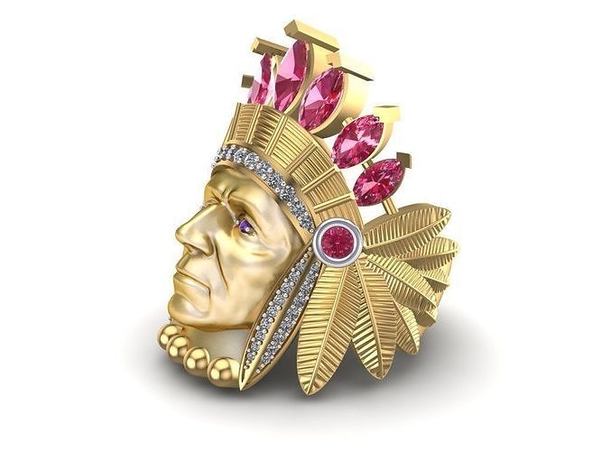 Hintli baş yüzük beyler erkekler Hindistan altın yazdırılabilir mücevher elmas takı yüzükler 3d 3dprint parlak 3D print model - Mito3D