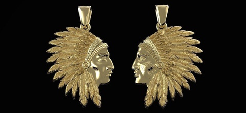 les indiens pendentif bijoux d'argent or imprimable le platine des redskin redman injuin pendentifs 3d print model - Mito3D