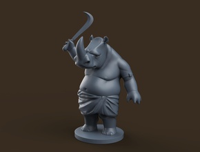 indian rhino cartoon sculpture statue south ceros anna goon sidekick lungi rowdy animal miniatures figurines art sculptures 3d print model - Mito3D