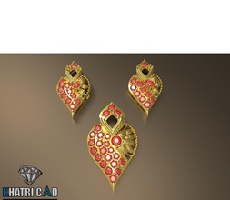 style indien or pendentif ensemble complet bijoux 3d de modèle la mode beauté l'habillement stl imprimable d'impression d'argent des indiens singapuri les perles leafs cœur pendentifs 3d print model - Mito3D