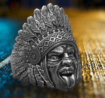 indiano língua anel índios argolas indiansring cabeça prata joalheria joalheiro jóias cara arte escultura oeste corpo religião 3d print model - Mito3D