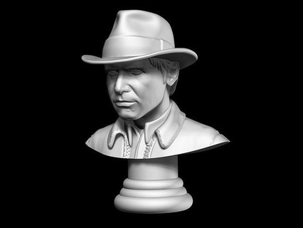 Indiana Jones busto 3d digital aventuras sombrero personaje película asaltantes fedora arqueología aventurero esculturas Arte vaquero templo Perdición cruzada busca arca perdida juegos juguetes 3d print model - Mito3D