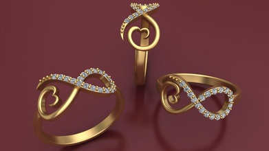 modisch unendlichkeit herz diamant gold ring schmuck mode ohrring 8 frau mädchen druckbar valentinstag schönheit rose blume brillant anhänger 3d print model - Mito3D
