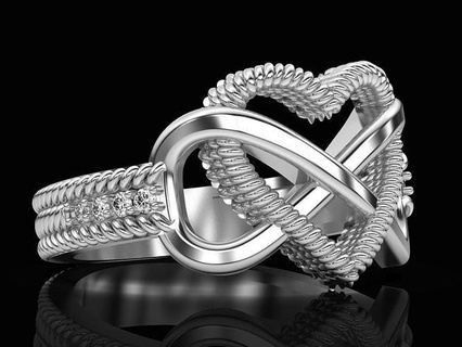 Unendlichkeit Herz Mode Engagement Ring Silber Gold Ringe druckbar Schmuck Hochzeit Diamant Schönheit brillant Sterling Platin 3d print model - Mito3D