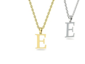 e initial letter necklace printable 3dmodel pendant alphabet personalized jewelry usa canada europe mexico uk united states gold cad necklaces 3d print model - Mito3D