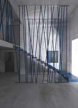 interior stairs design house blue bend concrete white black decor 3d print model - Mito3D