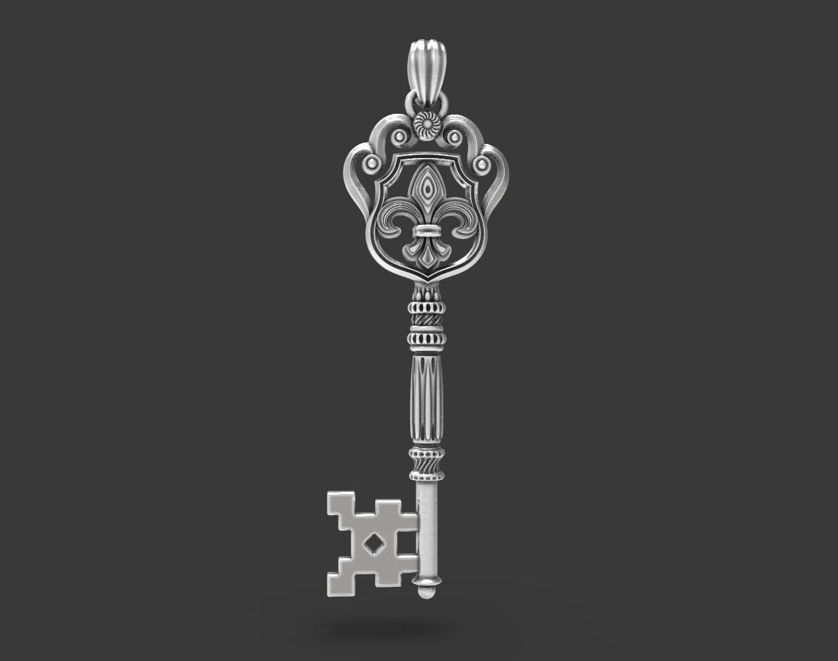 intricate miniature key pendant 3 fancy charm baroque antique medallion empire rococo renaissance ornament lock gift gold elegant skeleton small craft skapricorn jewelry pendants 3D print model - Mito3D