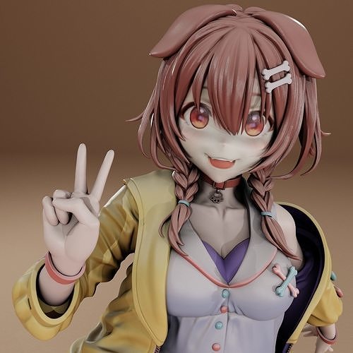 inugami vtuber niña estatua escultura juguete personaje hololive figura vestido contracción nerviosa gigante boca irys envtuber jpvtuber hembra figuritas mujer arte juegos juguetes 3D print model - Mito3D